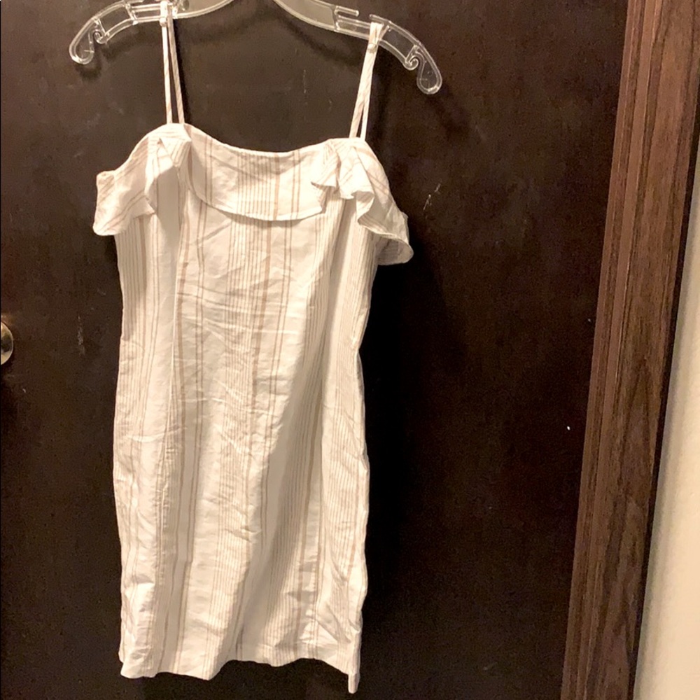 White with Brown Cream Stripes Linen Dress